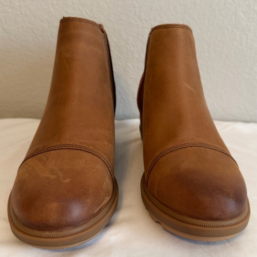 Sorel Evie II Wedge Waterproof Leather Chelsea Boots Cognac Size 7.5 - Picture 3 of 7